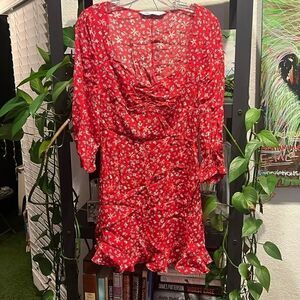 Cute Zara Summer Dress - Floral Mini Dress - Quarter Sleeve - Low Cut - Size XS